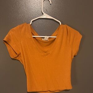 Orange V-Neck Ribbed Women's Top
